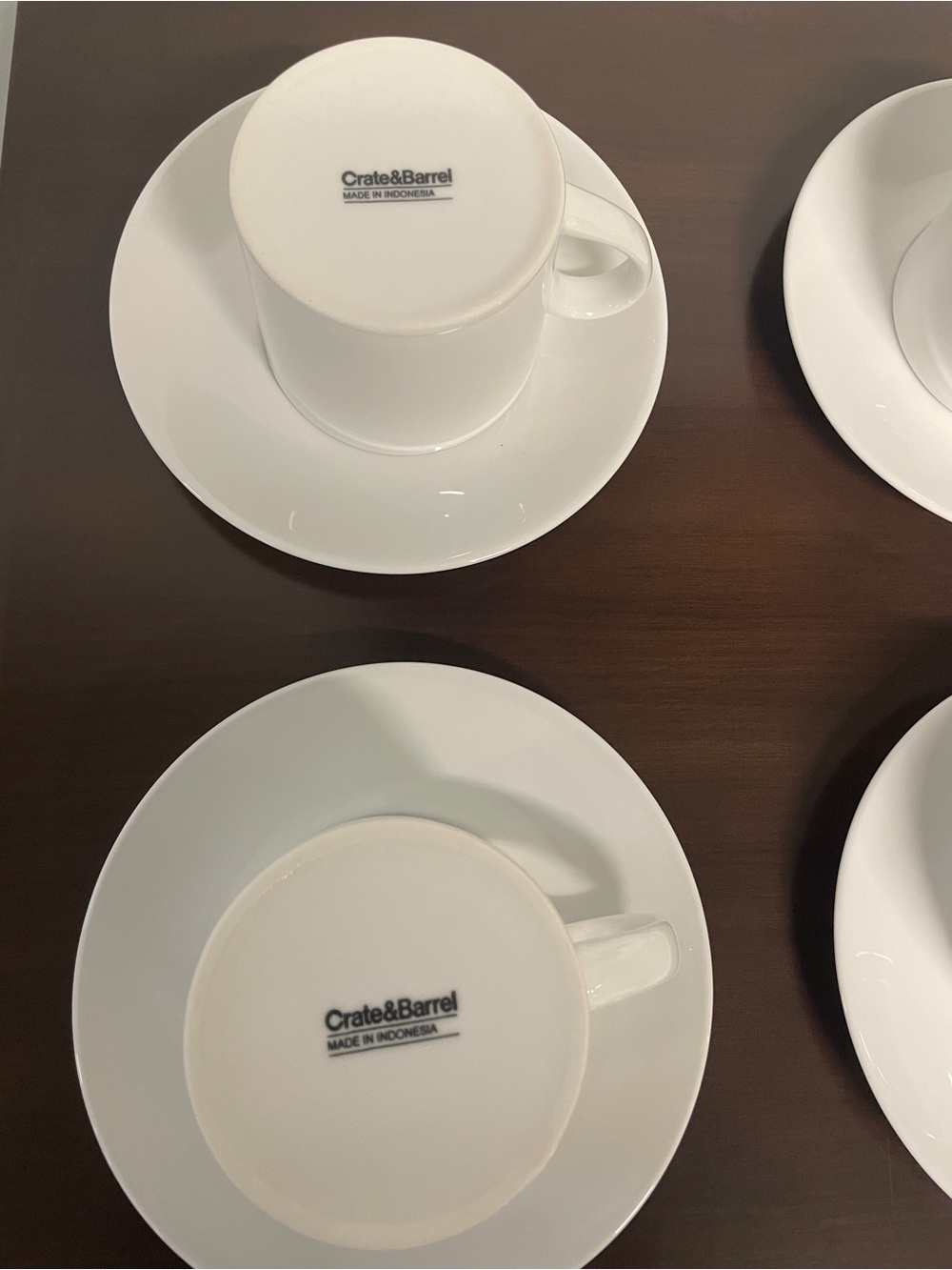 Crate & Barrel Porcelain Cups and Saucers, Set of 4 - Picture 4 of 7